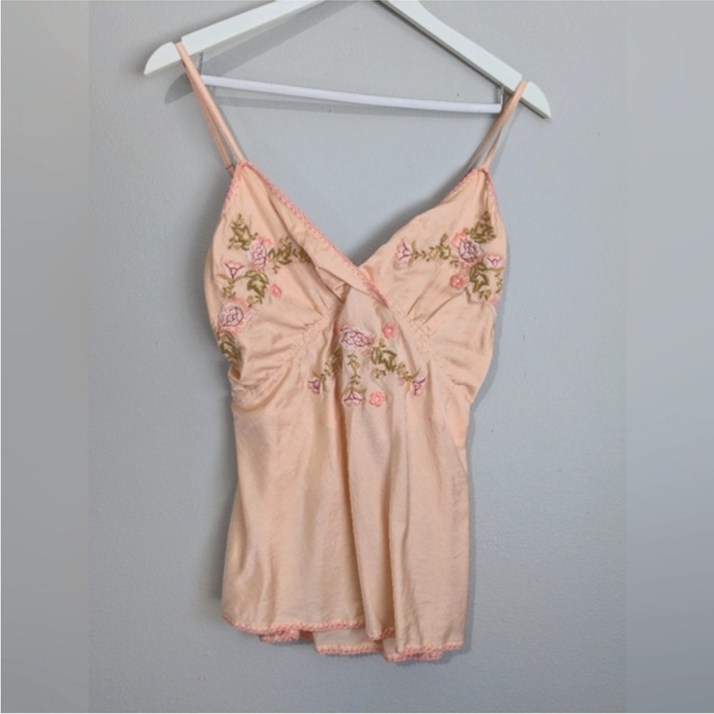 Chasing Unicorns Peach Embroidered Satin Camisole